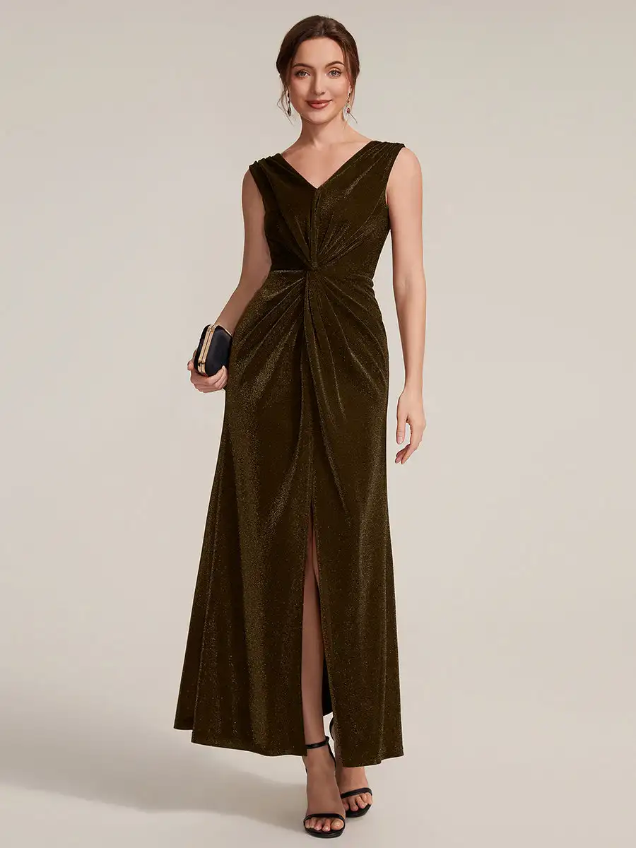 sleeveless-high-stretch-v-neck-sheath-maxi-dress-with-knot-detail
