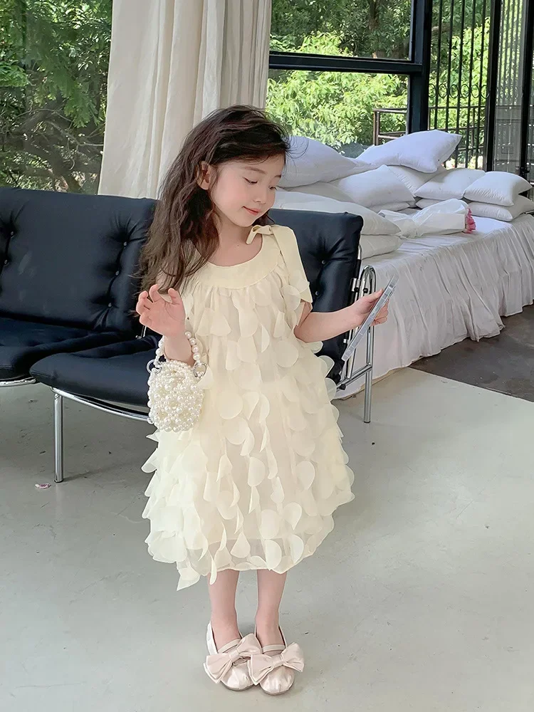 Girls Halterneck Vest Dress 2024 Spring Summer New Korean Version Celebrity Style Princess Skirt for Wedding Knee-Length 90-140