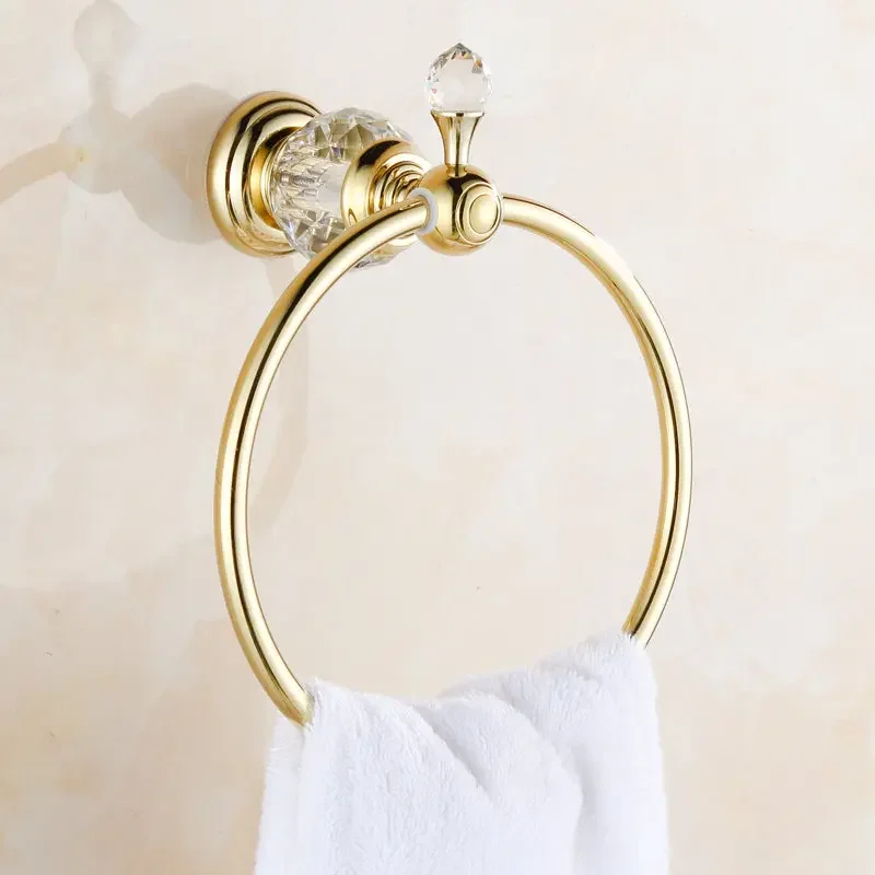

VidricTowel Rings Luxury Crystal Brass Gold Towel Ring Towel Holder Bath Towel Bar Bathroom Accessories Home Decoration Useful H