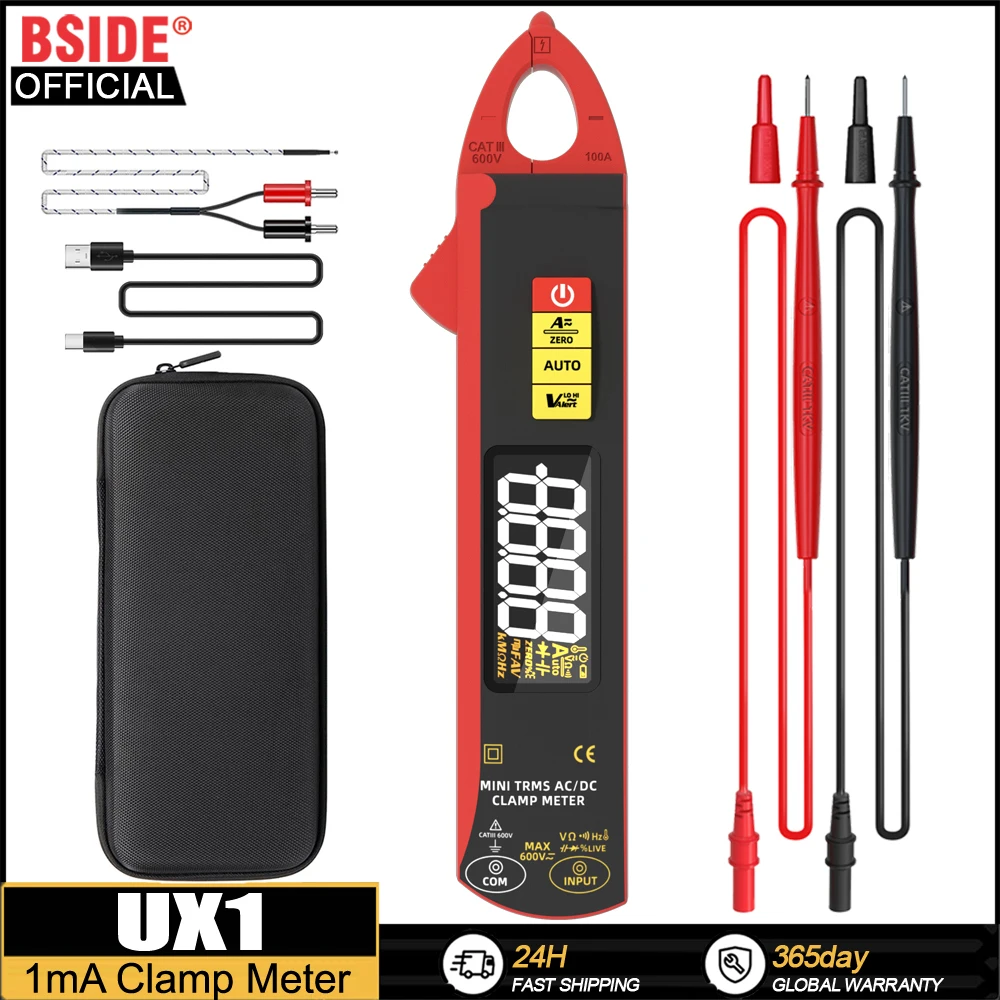 BSIDE UX1 Digital Clamp Meter True RMS 6000 DC/AC 100A 1mA Auto Ammeter New Multimeter Car Current Voltmeter Cap temp Hz tester