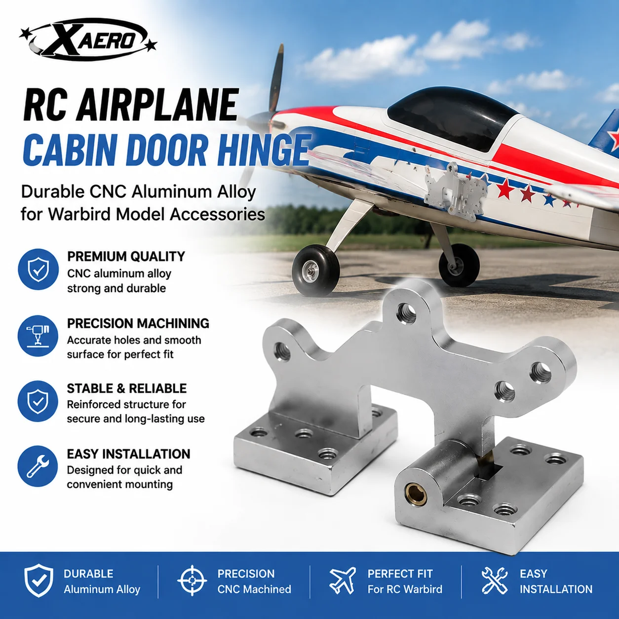 RC Airplane Cabin Door Hinge, Metal Aircraft Hinges for Warbird Model Accessories, Durable CNC Aluminum Alloy RC Parts
