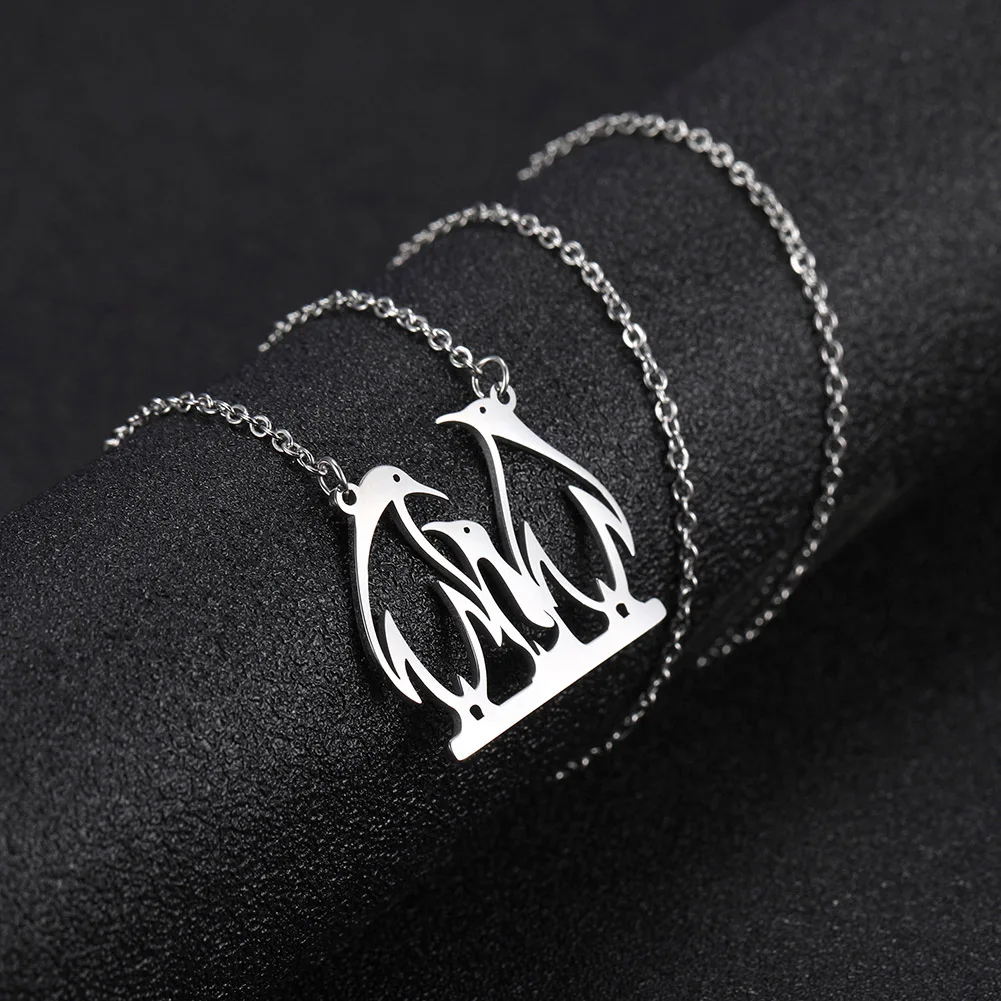 Amaxer Stainless Steel For Women Lover's Necklace Penguin Family Silver Color Pendant Necklace Wedding Party Jewelry Gift