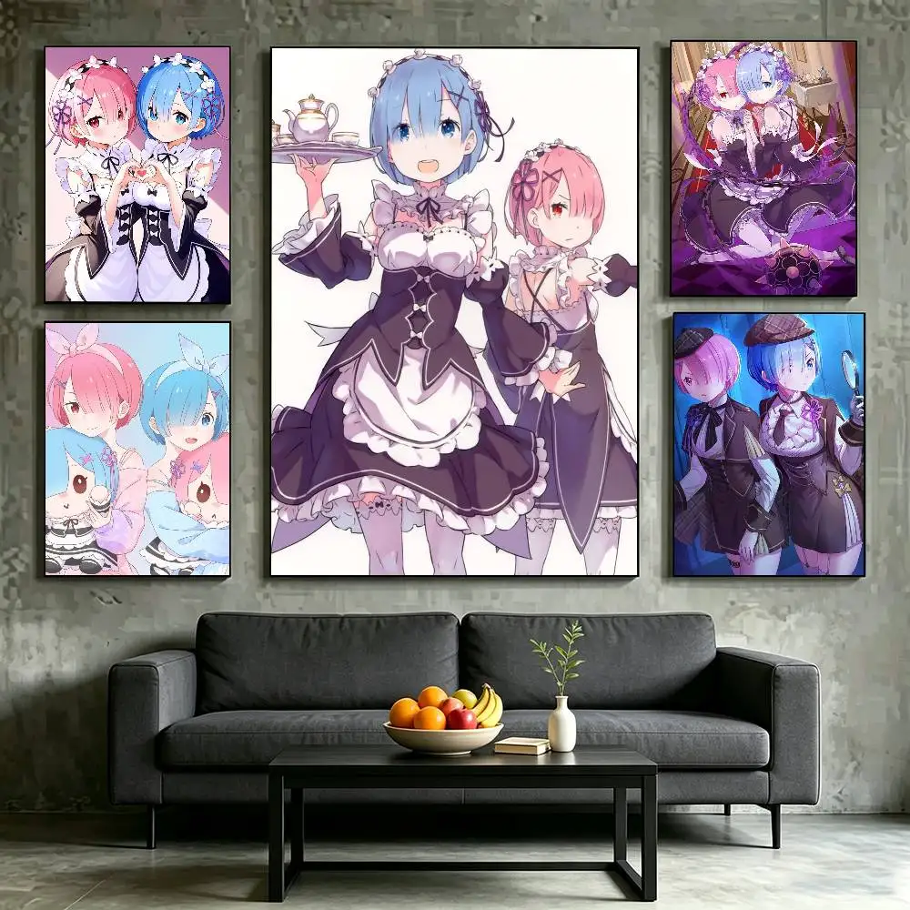 Starting Life in Another World Ram Rem Poster High Quality Dorm Living Room Aesthetic Wall Decoration Painting Stickers Gift