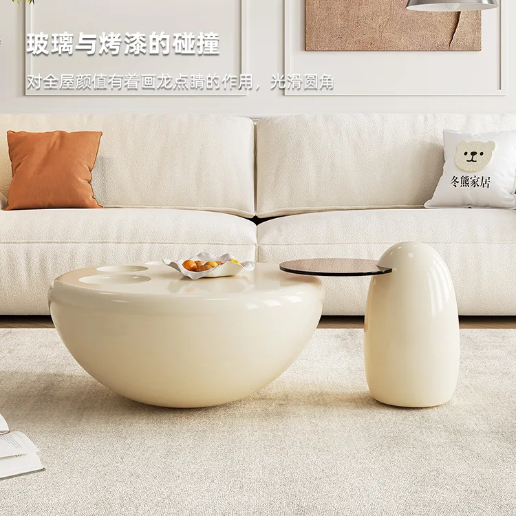 جي يو، غرفة معيشة مستديرة بالرياح الكريمية، شقة منزلية صغيرة حديثة وبسيطة