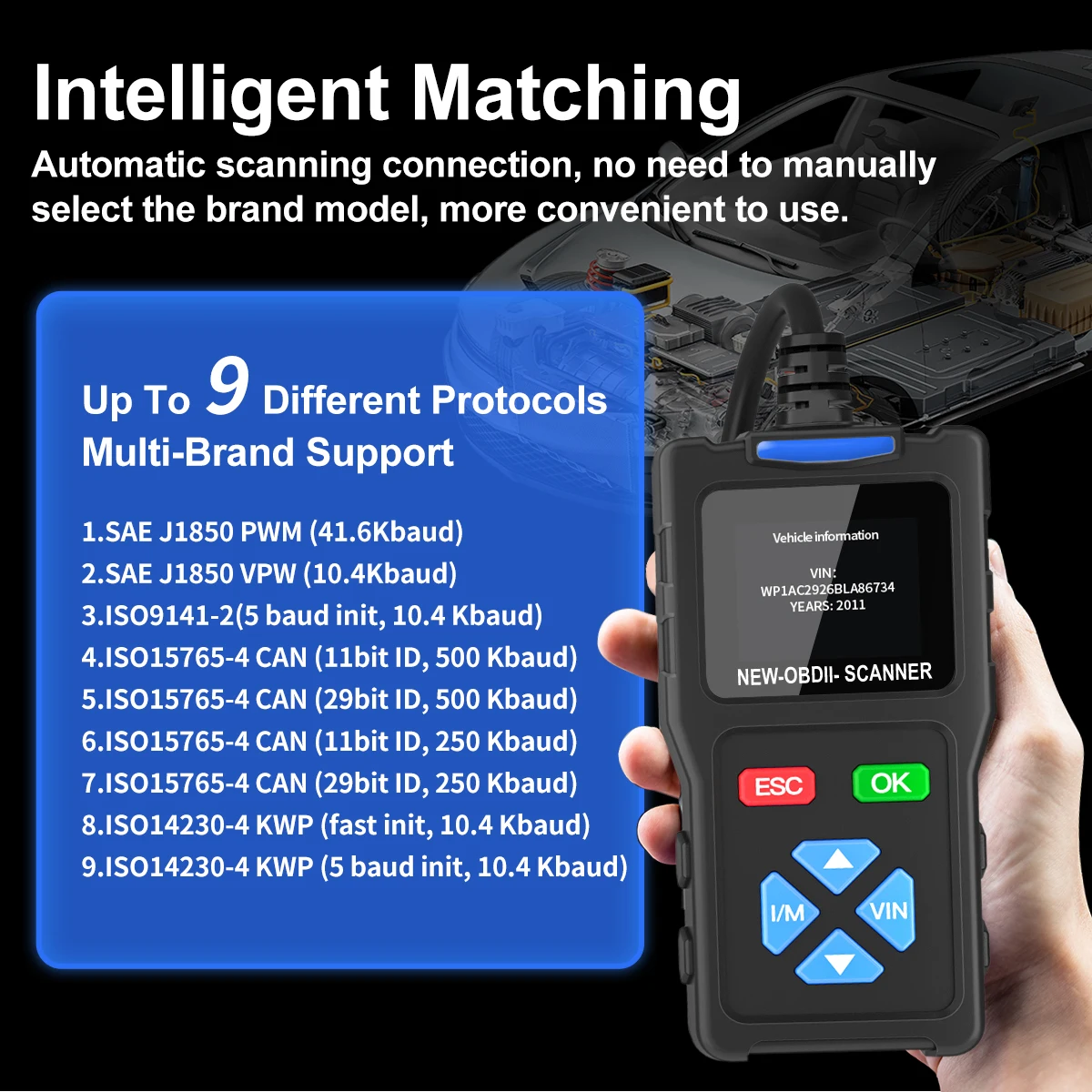 Topdiag T100 OBDII Scanner 8V-30V OBD2 Code Reader Vehicle Motorcycle Diagnostic Tool Check Engine Voltage Detect Reset Function