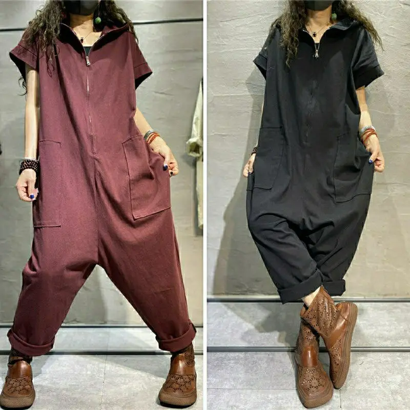 

Summer New Women's Jumpsuit Loose Cotton Linen High Waisted Wide Leg Pants