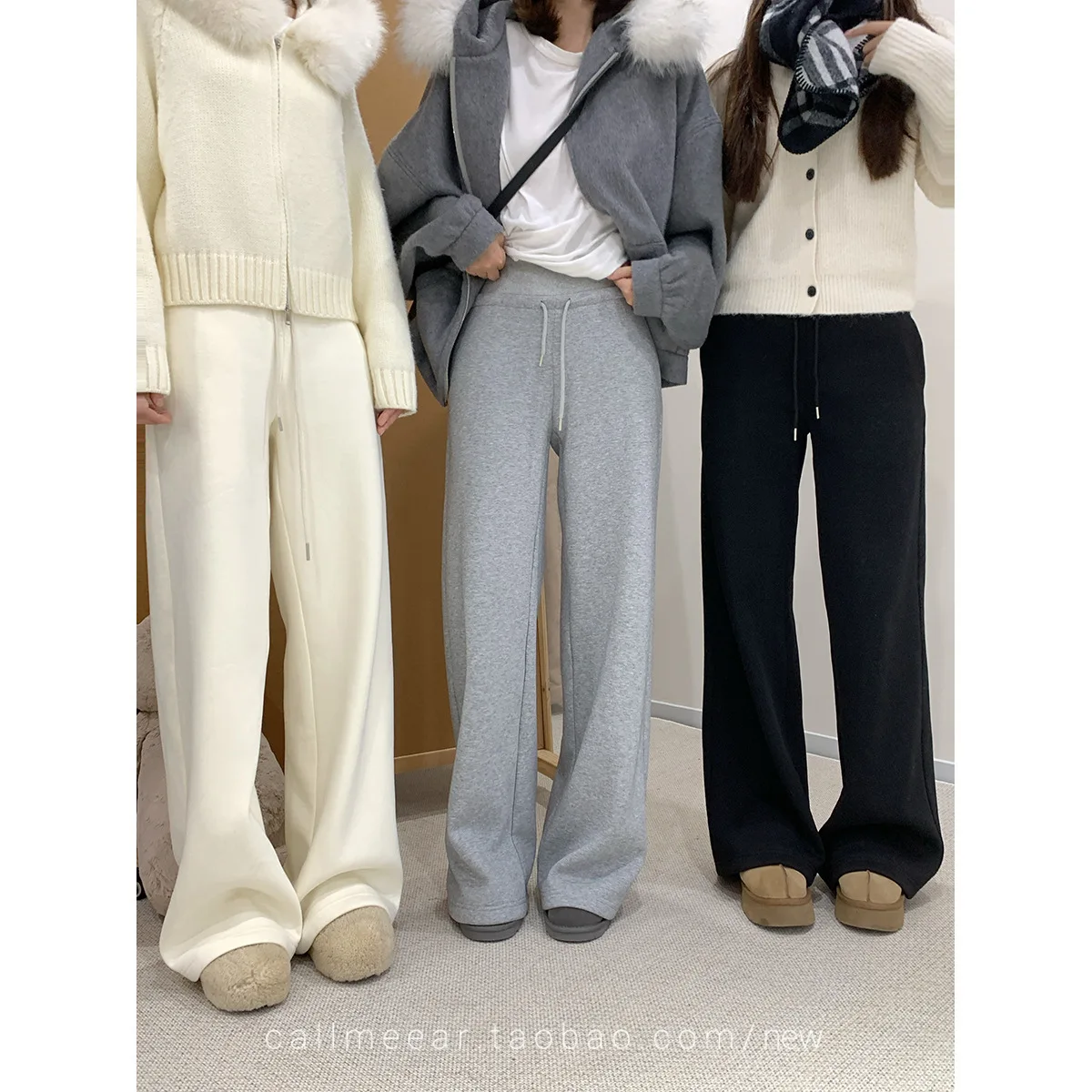 

Women Sweat Pants 2025 Winter Warm Fleece Lined Sports Pants For Women Loose Straight Wide Leg Cozy Casual Trousers