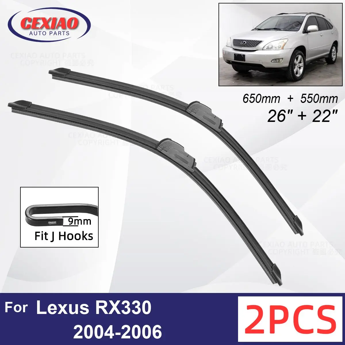 

Car Wiper For Lexus RX330 2004-2006 Front Wiper Blades Soft Rubber Windscreen Wipers Auto Windshield 26"+22" 650mm + 550mm