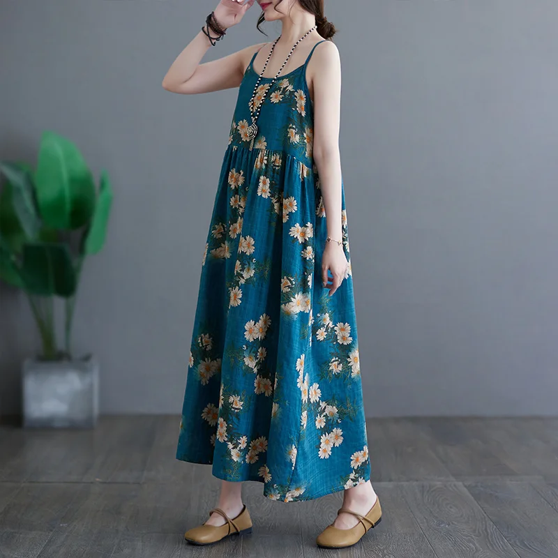 Robe trapèze imprimée de fleurs d'été pour femmes, robe vintage sexy, robe éducative, fines bretelles spaghetti, longueur de rinçage, #6588