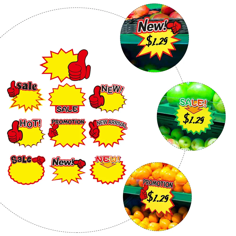 100 Pcs Tag Promotional Advertising Stickers Signs Shop Advertising Stickers Labels Display Notes