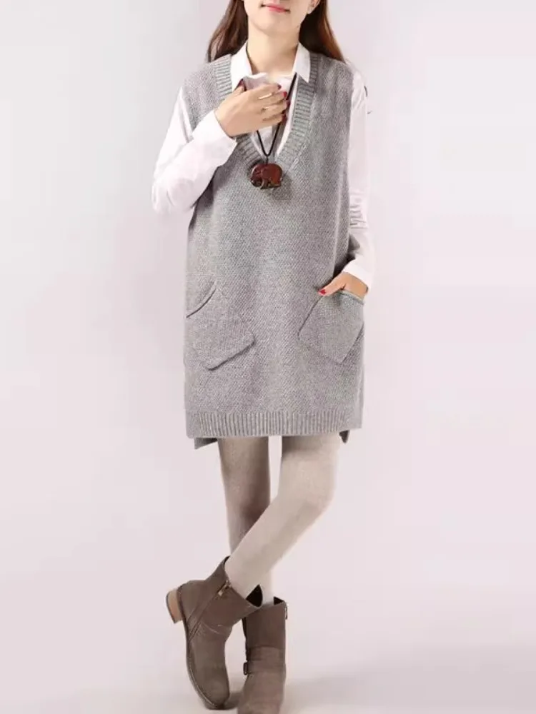 Faionable محبوك سترة فضفاضة V-Ne المرأة طبقة قاعدة سترة Jaet ثلاثية الأبعاد منتصف طول الشتاء الربيع الموسمية No-Sve