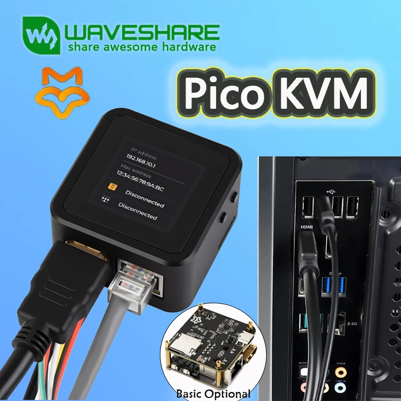 

Waveshare Luckfox PicoKVM Легкий IP-инструмент дистанционного управления KVM, базовая опция, 1920×1080@60 кадров в секунду HDMI Видеовход HID-сигнал
