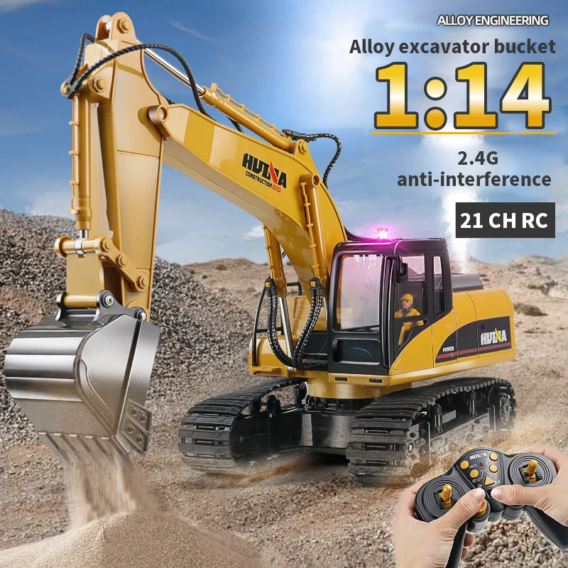 Huina 650 1:14 Alloy 21 Channel Remote Control Excavator Metal Version 2.4G Wireless Large Construction Vehicle Excavator Toys