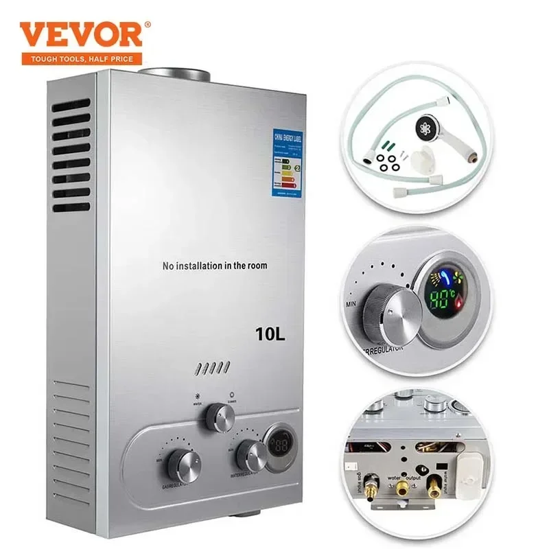 VEVOR LPG Hot Water Heater Instant Gas Water Heater Butane Propane Gas Boilerr 6-18L LPG Boiler Home Appliance Outdoor Heaters