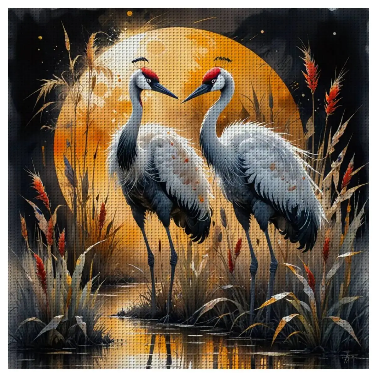 1pc 40X40CM/15.74inch Red-crowned crane Stamped Cross Stitch Kit DIY Kit 11/14CT DIY Embroidered Set DIY Cross-Stitch Set