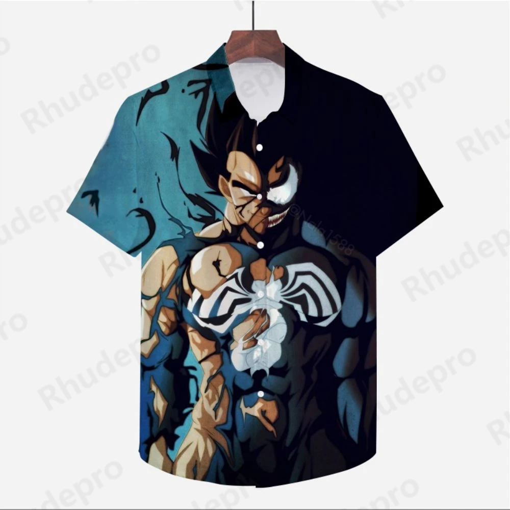 Dragon Ball Z Men's Clothes Cute Shirt 2024 Y2k Seaside Trip Goku Anime High Quality Harajuku Super Saiya Beach Style Cool