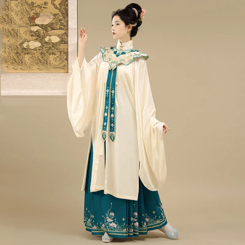 Original Hanfu Women Ancient China Ming Dynasty Stand Collar Cloud Shoulder Coat Skirt Suit Chinese Trend Costume Spring  Autumn