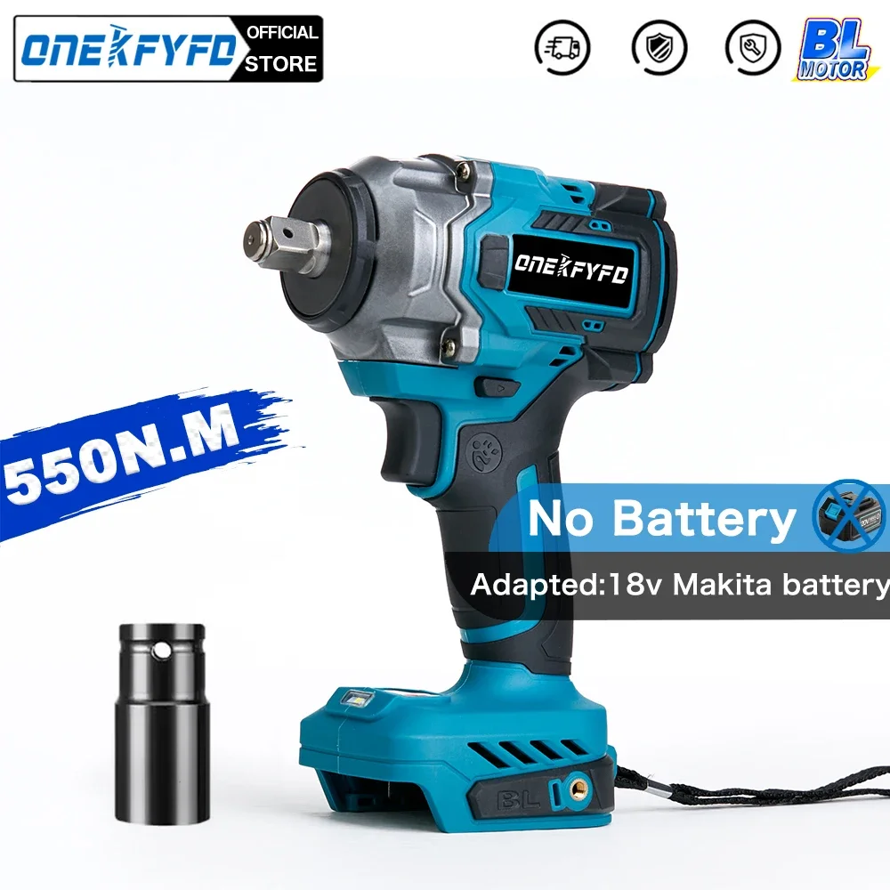 

ONEKFYFD 550N.M Cordless Brushless Electric Wrench 1/2 Inch Impact Wrench Socket Wrench Hand Drill Installation Power Tools