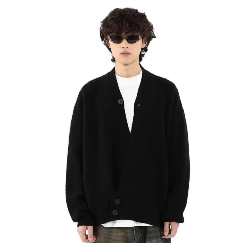 Unisex-Strickjacke 2025, Herbst, neue Cleanfit-Herren-Strickjacke mit V-Ausschnitt, Kimono, inspirierte Lazy-Strick-Oberbekleidung mit Premium-Atmosphäre