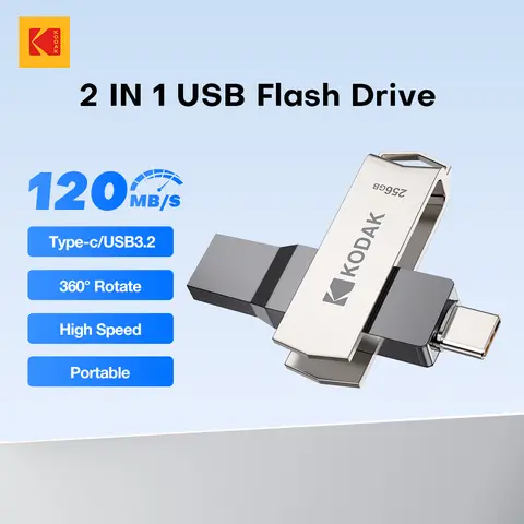 Original Kodak Type C Pendrive USB3.2 Metal USB Flash Drive 128GB 64GB 32GB HDD 2 in 1 U-disk for Keys Smartphone Laptop Desktop
