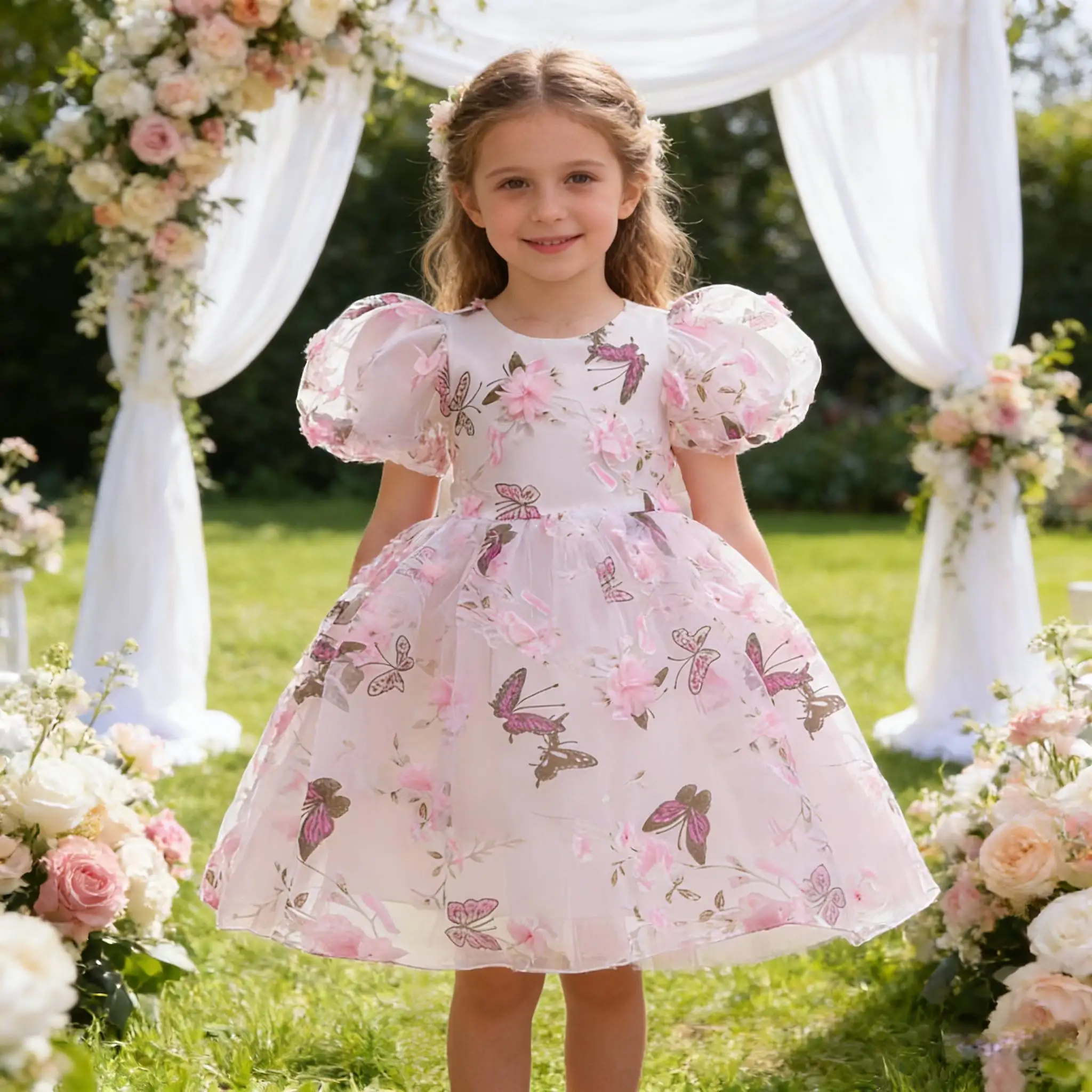 

Пышное белое вечернее платье принцессы для девочек на летний фестиваль 2026 года, для свадебной вечеринки, выпускного бала, нарядное платье подружки невесты