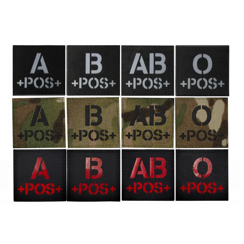 Blood Type IR Patch A+ B+ O+ AB+ POS Positive Fast Tactics Helmet Sticker Reflective Night Vision Reversed CP Badge Decoration