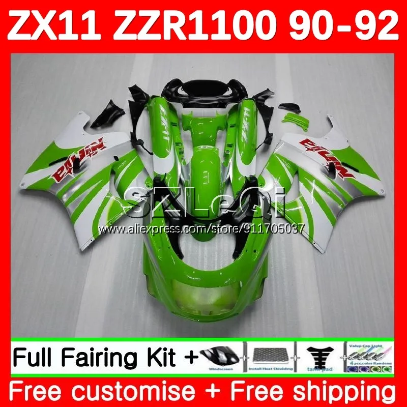 ZX-11R For KAWASAKI NINJA ZZR 1100 CC ZX-11 ZX11R Green white 90 91 92 113No.7 ZZR1100 ZX 11R 11 ZX11 R 1990 1991 1992 Fairing