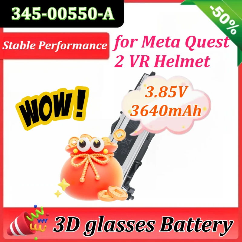 

3.85V 3640mAh for Meta for Oculus Quest2 VR All-in-one 3D Glasses Battery 345-00550-A Rechargeable Batteries