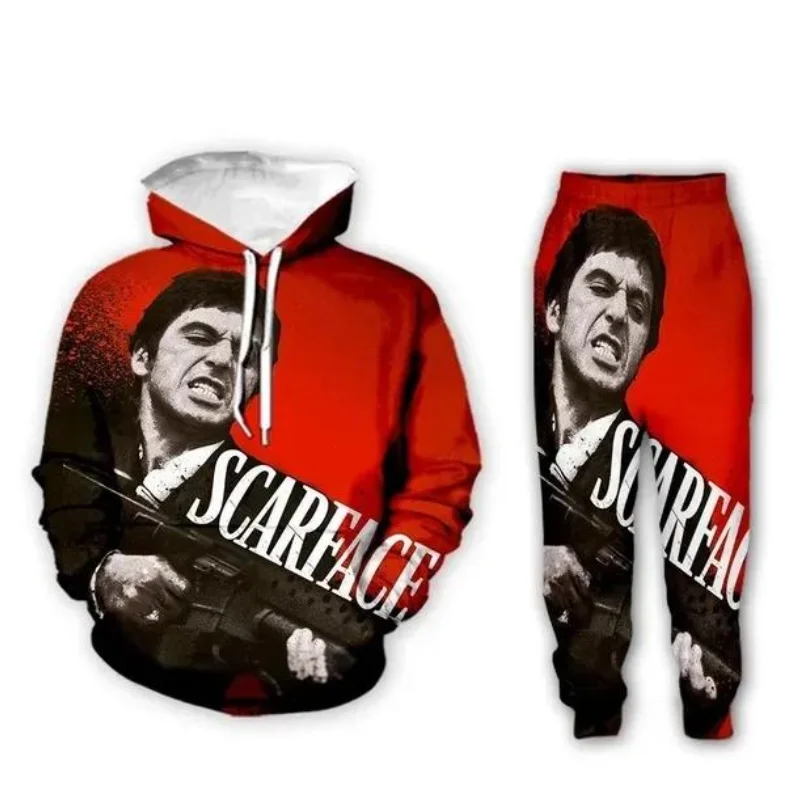 Newest Movie Scarface Men Hoodies Pants 2pcs Sets 3D Print Women Pullover Tracksuit Outfits Casual Couple Sweatshirt Jogger Suit