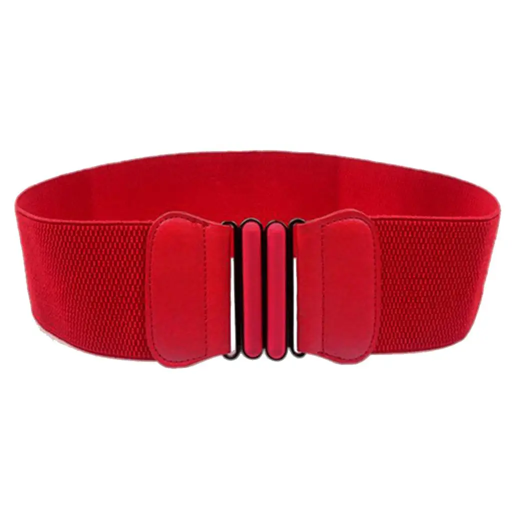 Wide Dress Belt Retro Style Canvas Stretch Waistband Ladies Cummerband - Red