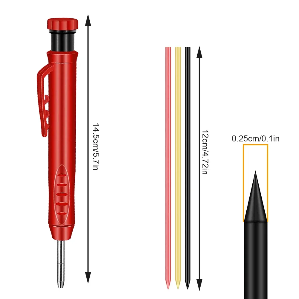 Binoax Solid Carpenter Pencil 6 Refill Leads Built-in Sharpener Marking Tool Woodworking Deep Hole Mechanical Pencils