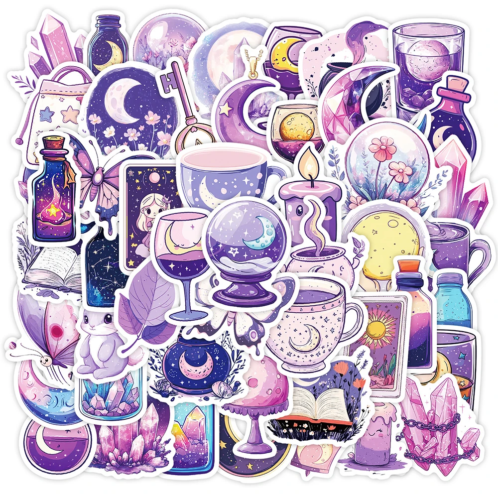 10/30/50pcs Cute Cartoon Purple Magic Crystal Stickers Laptop Fridge Phone Funny Decoration Graffiti Sticker Decals for Kids Toy