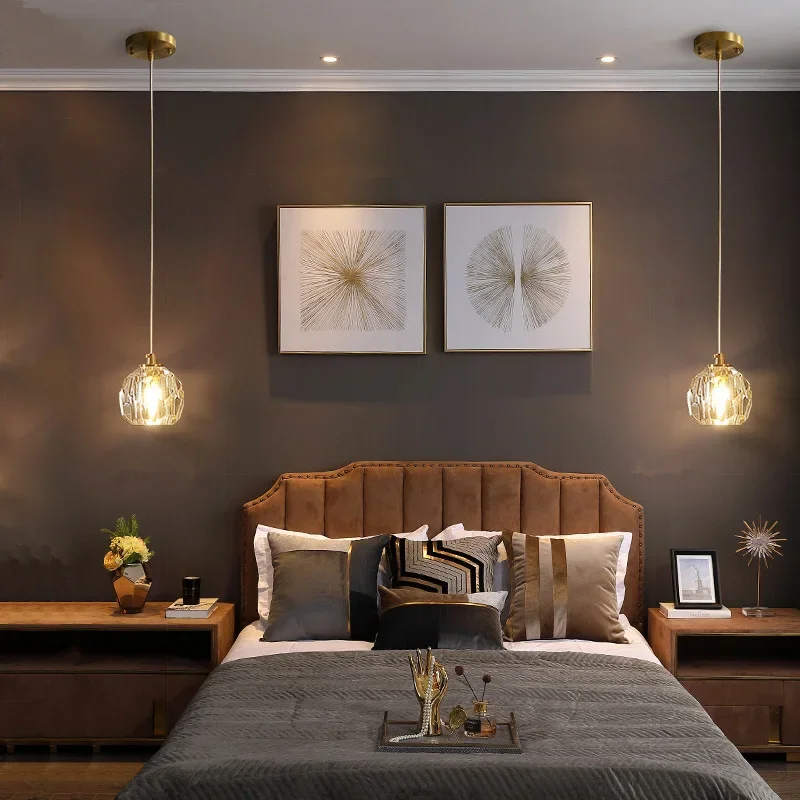 Nordic Design Small Single Pendant Light Round Crystal Ball For Kitchen Island Restaurant Dining Room Decorative Hanging Lamp