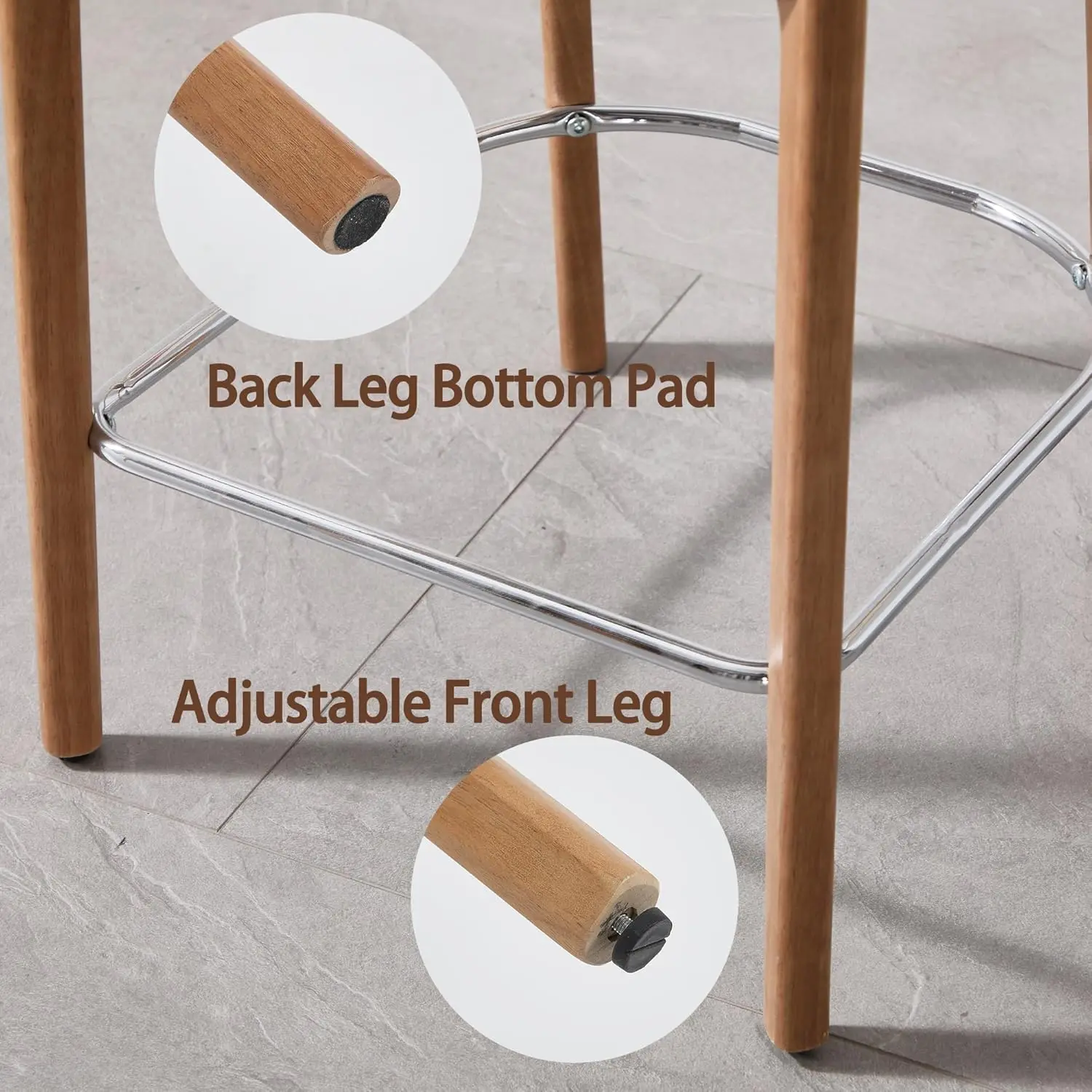 Counter Height Bar Stools Set Of 6 For Kitchen Island, 27"" Wooden Frame Stool Chair For Dining Space, Comfy Chenille Open Back