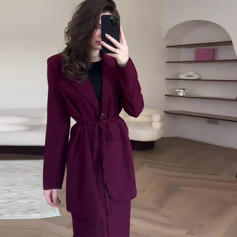 

Long Sleeve Suit Blazers Ankle Length Skirts Female 2025 Autumn New Fashion Women's Solid Color Casual Trendy Loose 2 Piece Sets