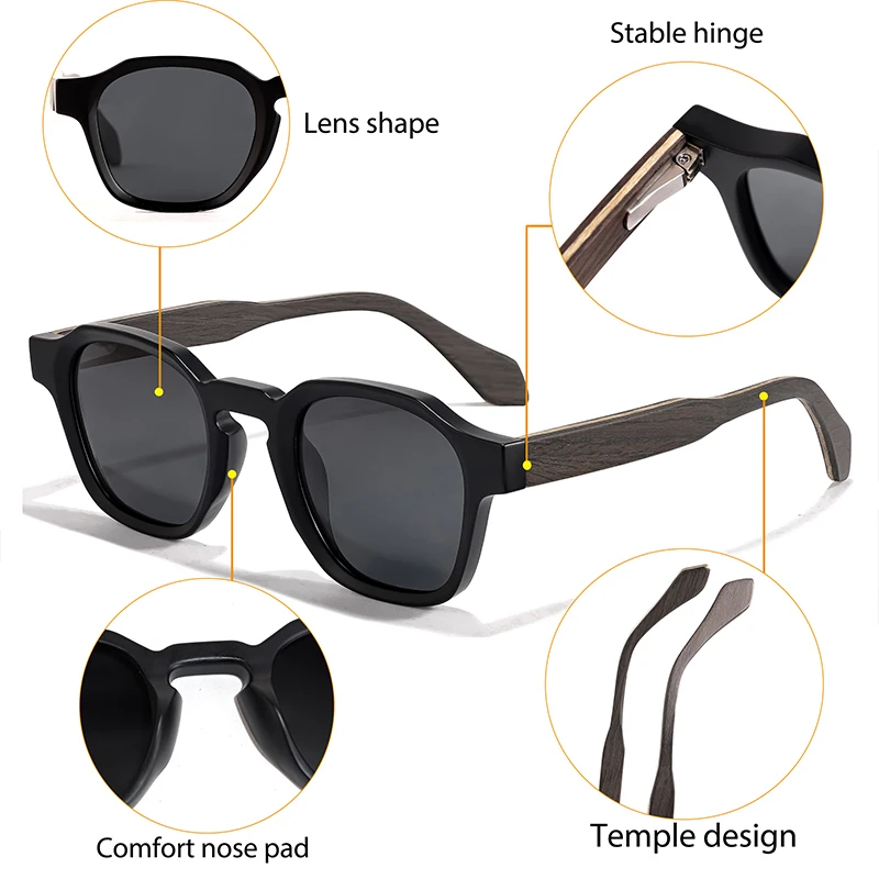 CATERSIDE Vintage Herren Polarisierte Sonnenbrille Luxusmarken-Design Massivholz-Bügel Sonnenbrillen für Damen Fahren Party Urlaub Brillen – Detail 3