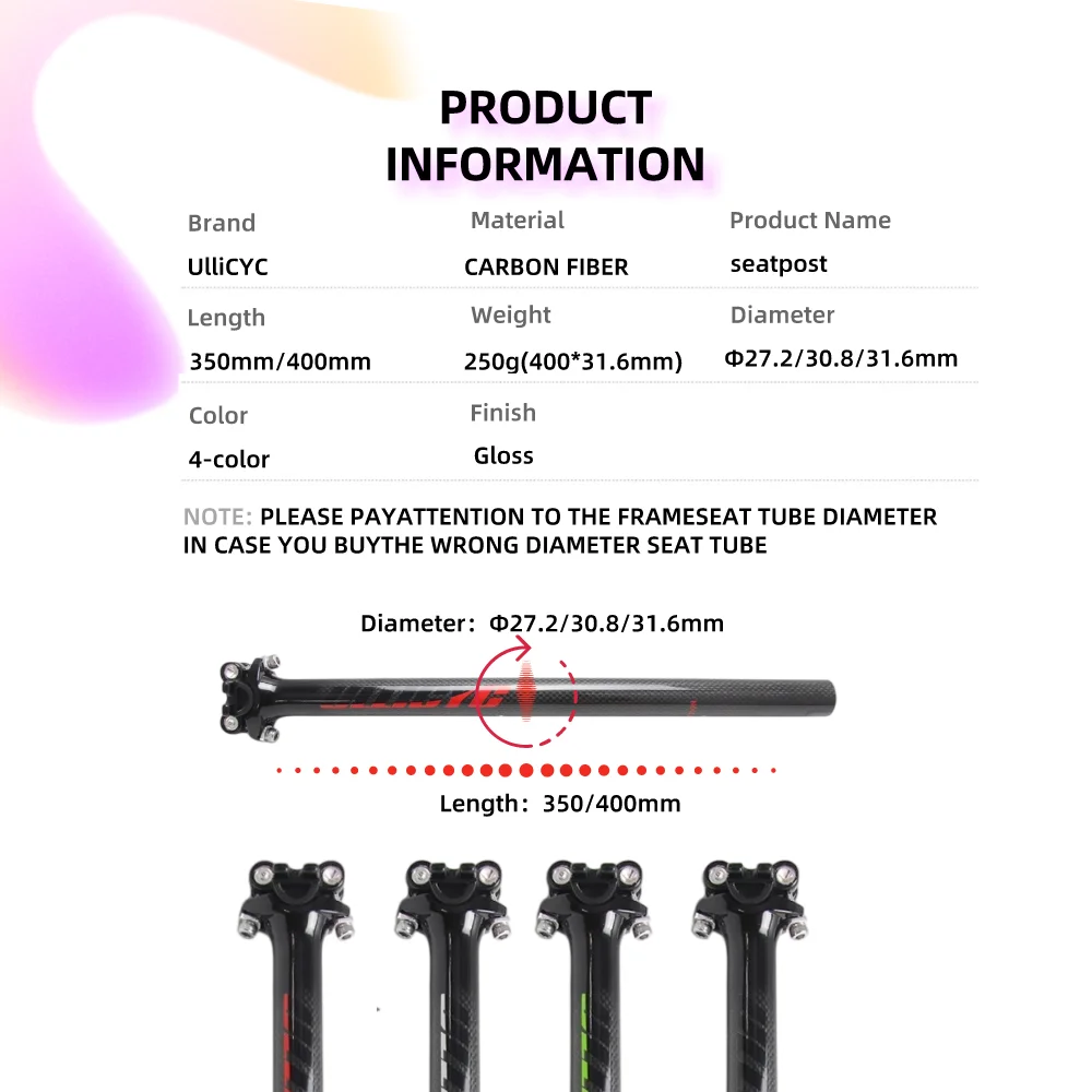 Carbon Seat Post Genuine 27.2/30.8/31.6X350/400 Glossy MTB/Road Bike Seat Post Bicycle Parts