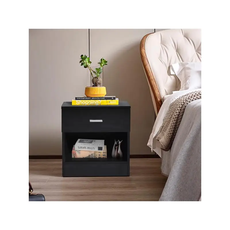 

Тумбочка с металлической ручкой и 1 ящиком, черный