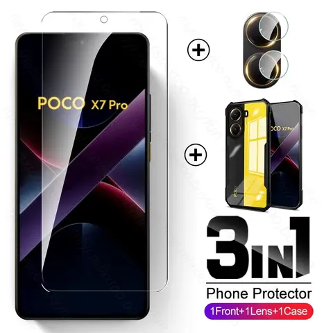 PocoX8ProMax Case 3In1 Acrylic Cover&Camera Glass&Tempered Glass Screen Protector for Poco X7 Pro X7Pro X 7Pro 8Pro X8Pro Max 5G