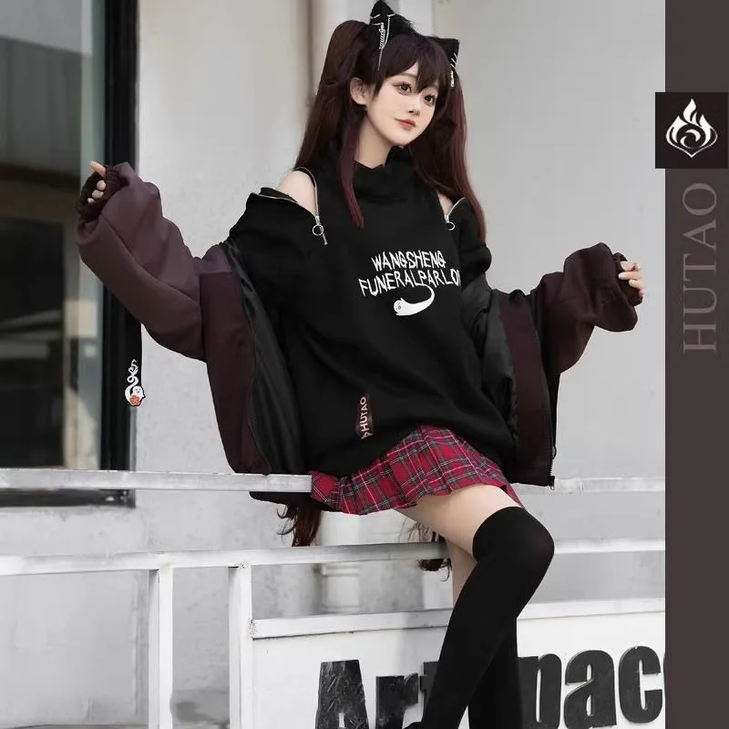Hu Tao Cosplay Costume Game Genshin Impact Character Japanese Coat Sweatshirt Daily Suit for Women Anime Party Roleplay Outfits