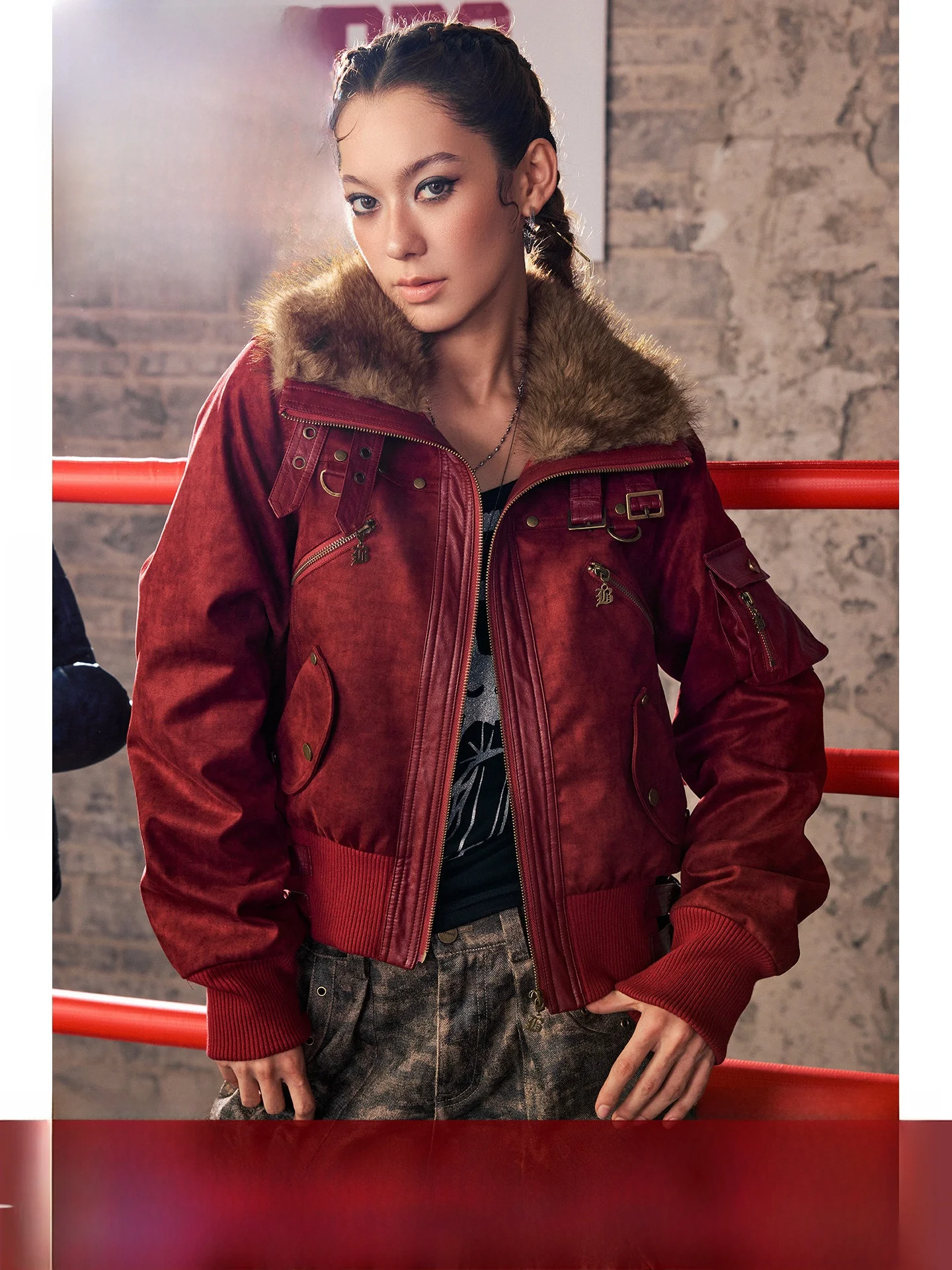 

BeerBro Violent Beau High Tolerance Suede Metal Thiened Cotton Jaet Coat Street Sle Straight Leg Long Sve Zipper C...