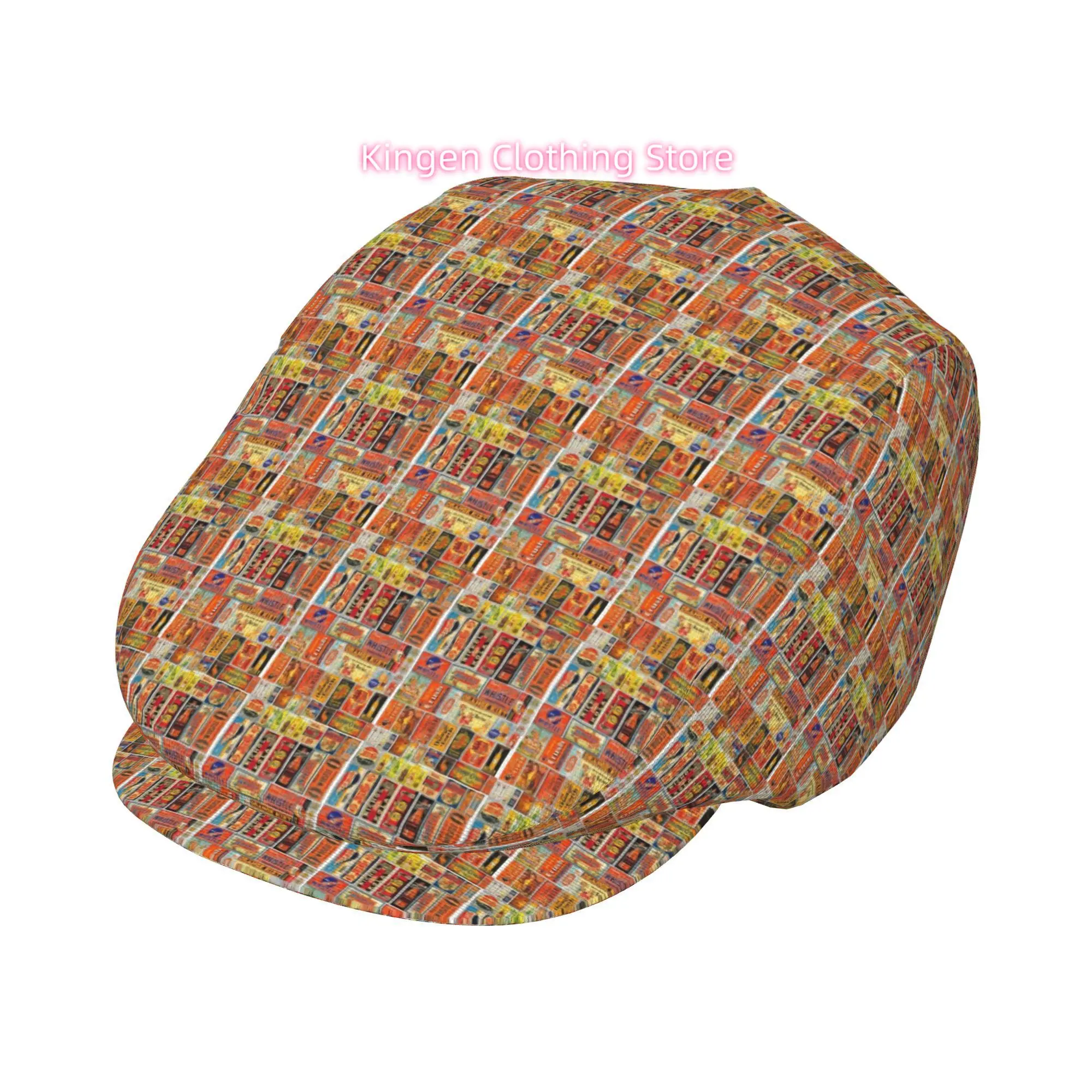 1pc Retro Soda Poster Collage All-over printed beret, retro newsboy cap, unisex, a must-have fashion accessory for outdoor leisu