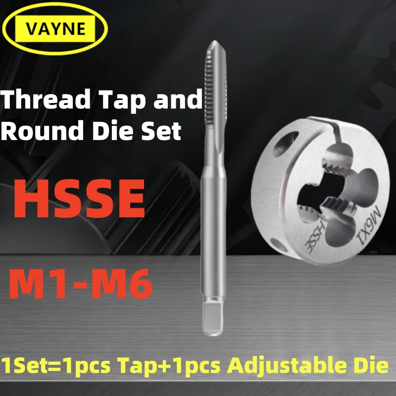 

1Set HSSE Metric Right Screw Hand Tap and Adjustable Round Die Set Fine Thread Dies Taps Suit M1M2M3M4M5M6 for stainless steel