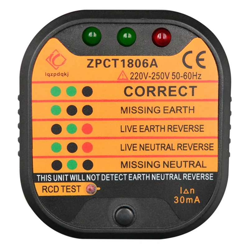 Professional Socket Tester Pro Voltage Test RCD 30mA Socket Detector EU Plug Ground Zero Line Plug Polarity Phase Check Tool