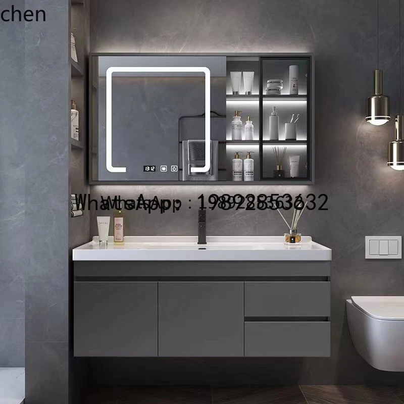 

X2 Solid Wood Bathroom Set Toilet Wash Table Ceramic Integrated Wash Table Washbasin Cabinet Combination