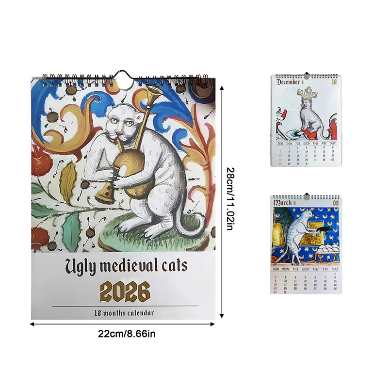 

026 Medieval Cat Calendar Strange Cat Calendar Cat Themed Wall Calendar Suitable For Office Living Room Etc