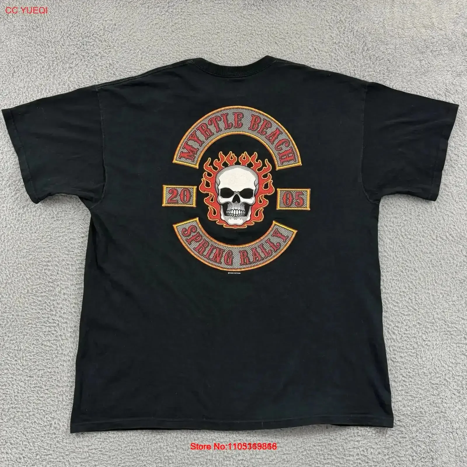 خمر ميرتل شاطئ رالي تي شيرت الرجال s 2XL الأسود السائق دراجة نارية الجمجمة لهب غسلها تنوعا تنفس أوم خمر