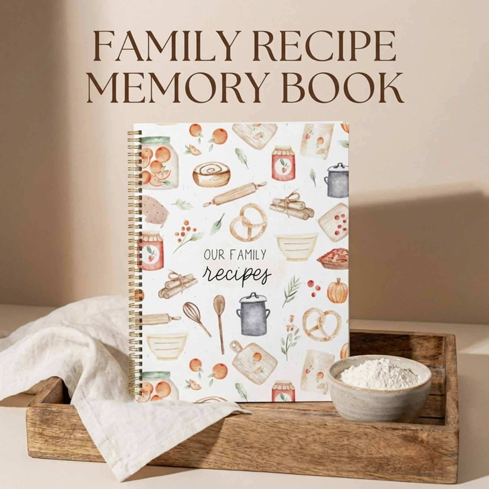 Cuaderno de recetas premium con cubierta impermeable, diario de cocina portátil con páginas clasificadas, escritura suave para cocineros caseros