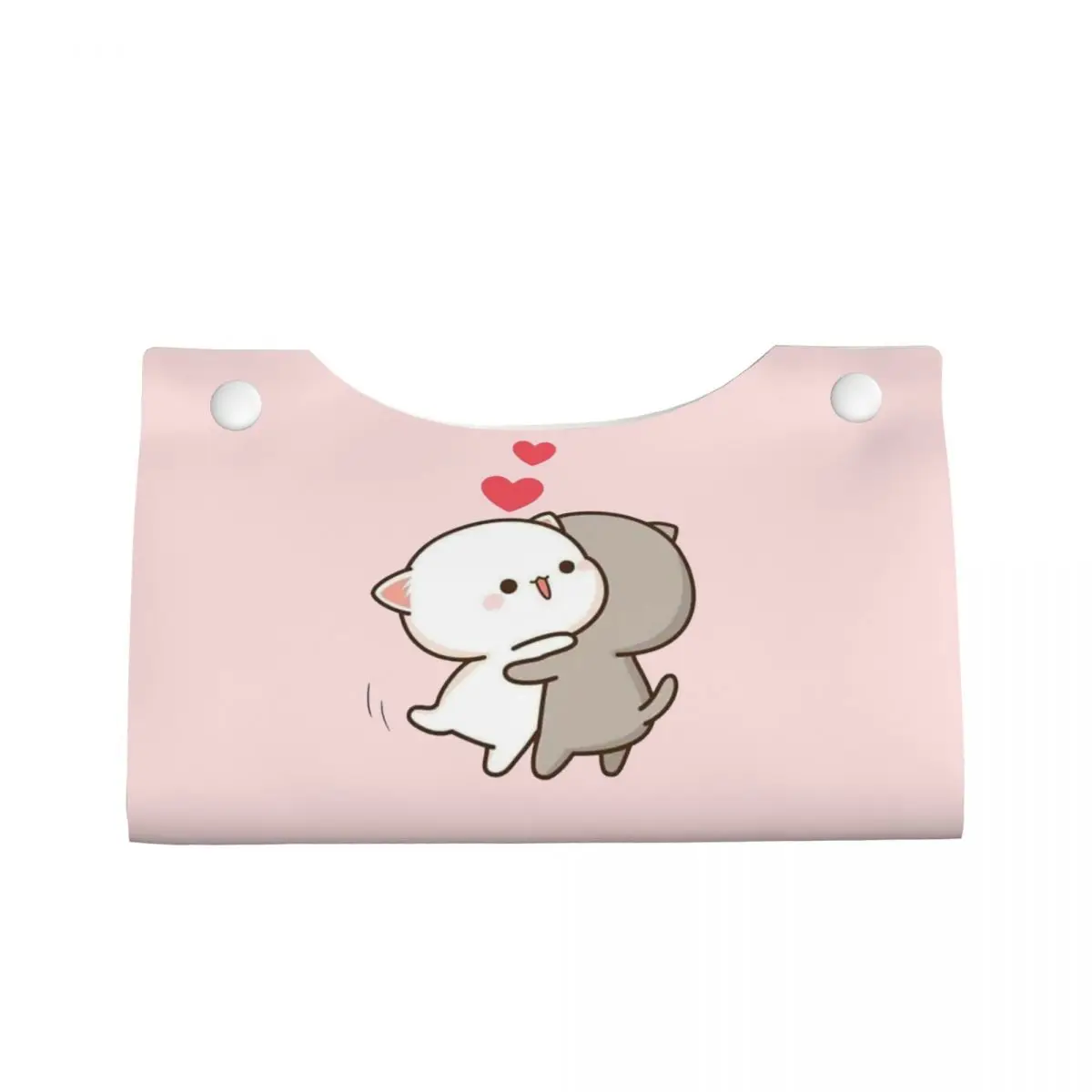 Custom Cute Mochi Peach Cat And Goma Love Tissue Box Holder Rectangular PU Leather Facial Tissue Box Cover for Car Office