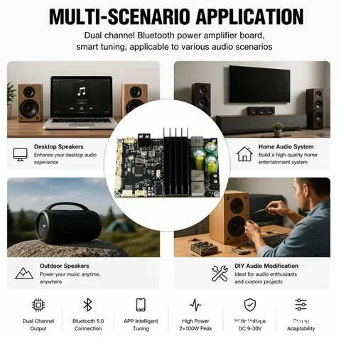 DC 9-30V Bluetooth power amplifier board dual channel high sound quality 2x100W supports partial APP mono 100W Sound module